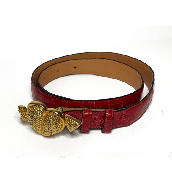 Barry Kieselstein-Cord | Bronze Gold Woven Heart Buckle Red Alligator Belt main image 5